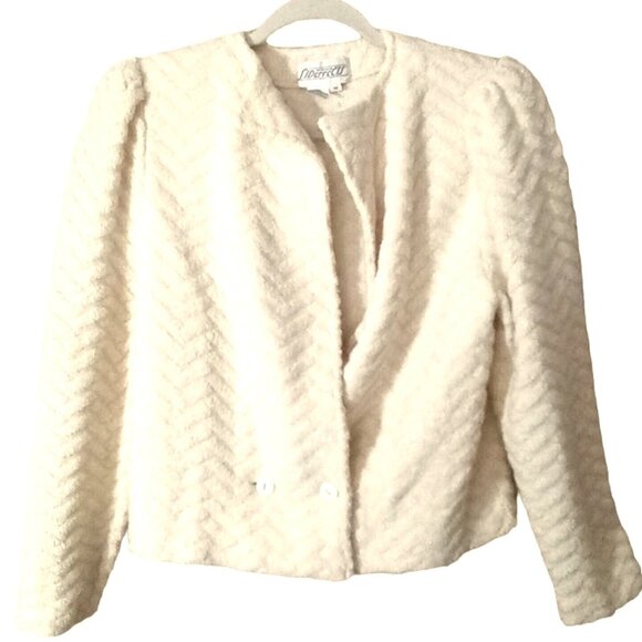 Formal Cocktail Wool Blend Sweater Jacket Medium Warm Burnout Texture Cream Y2k - Picture 1 of 9